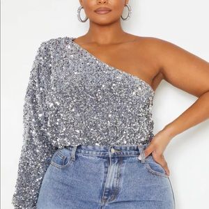 Pretty Little Thing One Shoulder Sequin Body Suit